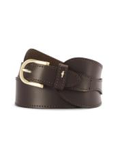 Brown leather women's belt PASDS-0330-90(Z25), product view from the front on a white background.