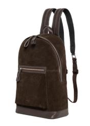 Men's dark brown suede backpack TORMS-0539-1I(Z26), diagonal product view on a white background.