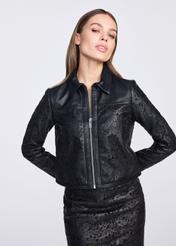 Women's short leather jacket with patterns KURDS-0535-5619(W25)-01