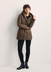 Brown women's quilted jacket KURDT-0524-89(Z25), front product view on model. Full silhouette visible.