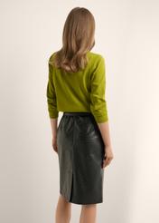 Women's olive cotton longsleeve LSLDT-0052-8E(Z26), back view of the product on the model. Half of the silhouette visible.
