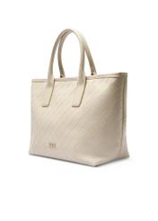 Cream women's handbag with braid TOREC-1212-0B(W26) - diagonal product view, on a white background.