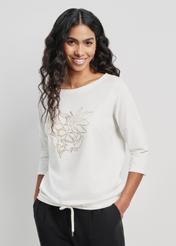 Women's cream blouse with welt BLUDT-0174-12(W24)-01