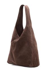 Brown suede women's shopper bag TORES-1177-89(Z25), diagonal product view on white background.