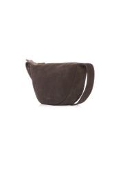 Dark brown leather semi-circular women's handbag TORES-1309-1I(W26), diagonal product view on a white background.