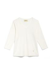 Cream women's V-neck blouse LSLDT-0036-0B(W26) - front product view, on white background.