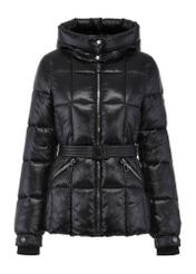 Black women's quilted jacket with belt KURDT-0539-99(Z24)-01