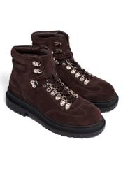 Women's dark brown suede ankle boots BUTYD-1354-1I(Z26), diagonal product view on a white background.