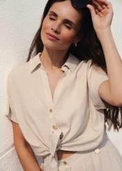 Beige women's linen shirt KOSDT-0179-81(W25)