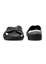 Women's leather flip-flops in black BUTYD-1266-99(W26), front and back view of the product on a white background.