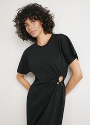 Black cotton midi dress SUKDT-0273-99(W26) - front product view, against a white background. Half silhouette visible.