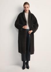 Long graphite women's wool fur coat FUTDW-0034-9D(Z26) - front product view on a white background. Full silhouette visible.
