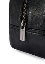 Black leather men's cosmetic bag TORMS-0490-99(W26), close-up of product detail, view on white background.