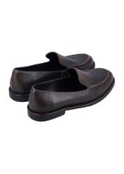 Dark brown leather women's moccasins BUTYD-1330-1I(Z26), product view from the back on a white background.