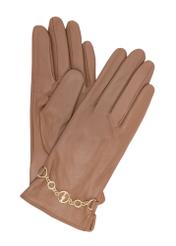 Women's brown leather gloves REKDS-0080-81(Z24)-01