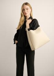Large cream-colored women's shoulder bag TOREC-1337-0B(Z26). Model shot.