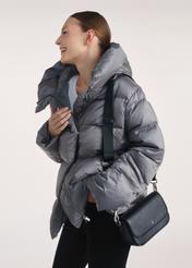 Black leather small women's handbag TORES-1101A-99(Z25), product view on a model, half of the silhouette visible.