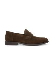 Men's dark brown leather moccasins BUTYM-0482-1H(W26), side product view on white background.