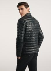 Black men's insulated leather jacket KURMS-0379-3358(Z25), product visible from the back on the model, half of the silhouette visible.