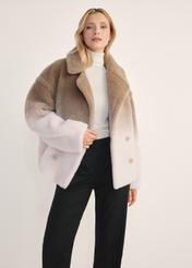 Women's Beige Wool Fur Coat FUTDW-0036-81(Z25) - Front view of the product on a model against a white background. Knee-length silhouette visible.