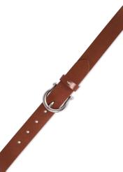 Cognac-colored women's leather belt PASDS-0274-1F(Z26), top view of the product on a white background.