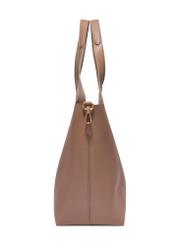 Beige women's shopper bag TOREC-1259-1B(Z26) - side view of the product, on a white background.