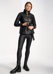 Women's quilted leather jacket with belt KURDS-0387-5506(Z22)-02