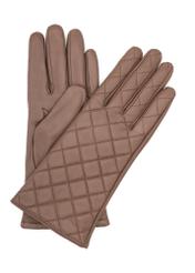 Women's camel leather gloves REKDS-0079A-24(Z25), product view from the front and back on a white background.