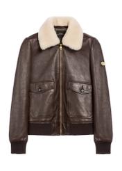 Brown leather jacket with collar KURDS-0505-4158(Z25) - front product view on white background.