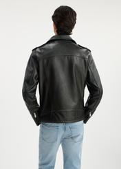 Men's vintage leather jacket KURMS-0370-1316(W25) - back view on model on white background. Half of the silhouette visible.