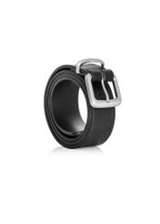 Black leather women's belt PASDS-0312A-99(Z25), diagonal product view on white background.