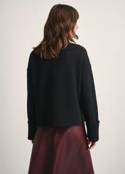 Women's black wool sweater SWEDT-0244-99(Z25), back view of the product on the model. Half of the silhouette visible.