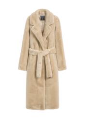 Women's faux fur coat with belt FUTDP-0002A-81(Z25), product view from the front on a white background.