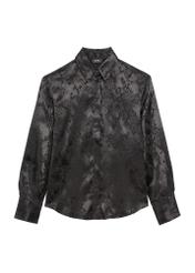 Black women's shirt with animal motif KOSDT-0174-51(Z25), front product view on white background.