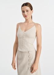 Beige linen blouse with straps BLUDT-0191-81(W25)-01