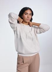 Beige women's sweater with hood SWEDT-0221-80(Z24)-02