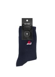 Men's Christmas navy blue socks SKAMT-0160A-7D(Z26), product view with packaging on white background.