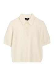 Cream thin knit polo sweater BLUDT-0221-0B(Z26), front product view on white background.