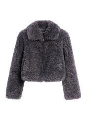 Women's gray short fur coat FUTDP-0082-9D(Z26), front product view on white background.