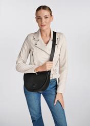 Black leather women's handbag TORES-0895D-99(Z25), view on a model. Half of the silhouette visible.