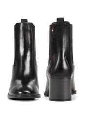 Women's black leather high heel boots BUTYD-1185-99(Z25), front and back product view on white background.