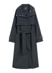 Black long women's coat KURDT-0653-99(W26) - front product view, on white background.