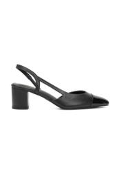 Black leather pumps with open heel BUTYD-1173-99(W26), side view of the product on a white background.