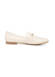 Women's leather cream moccasins with buckle BUTYD-0916A-0B(W26), side product view on white background.