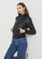 Women's leather jacket with welts KURDS-0348-5491(W22)-02