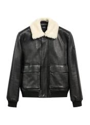 Black men's leather bomber jacket KURMS-0378-2745(Z25), product view front on white background.