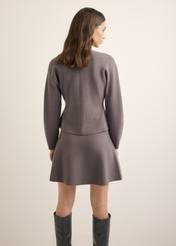 Graphite knitted women's cardigan KARDT-0066-9D(Z26), product view from the back on the model, half of the silhouette visible.