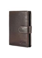 Brown leather small men's wallet PORMS-0653-89(W25) - diagonal product view on white background.