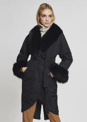 Women's long winter jacket with belt KURDT-0155-99(Z21)-01