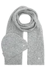 Gray women's scarf with a wool blend SZADT-0202-9B(Z26), close-up of the product detail, view on a white background.